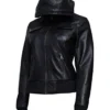 Womens Leather Motorcycle Slim Fit Hooded Jacket