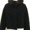 Women’s Mink Fur Collar Black Bomber Persian Lamb Fur Jacket