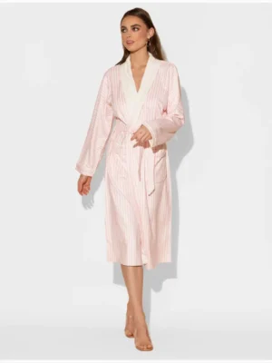 Women’s Plushy Pink And White Striped Robe