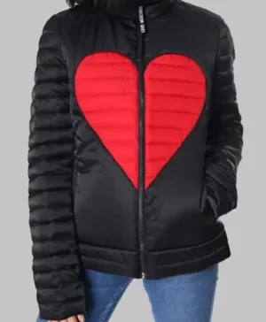 Women’s Red Heart Black Puffer Jacket