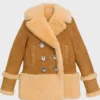 Womens Shearling Fur Brown Pea Coat
