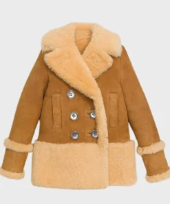 Womens Shearling Fur Brown Pea Coat