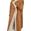 Womens Shearling Fur Suede Leather Brown Long Coat