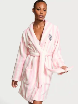Women’s Short Cozy Striped Pink Robe