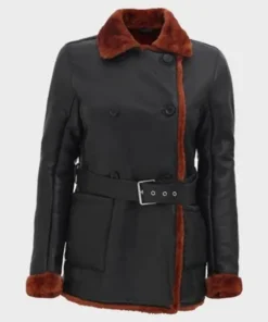 Womens Soft Shearling Belted Coat