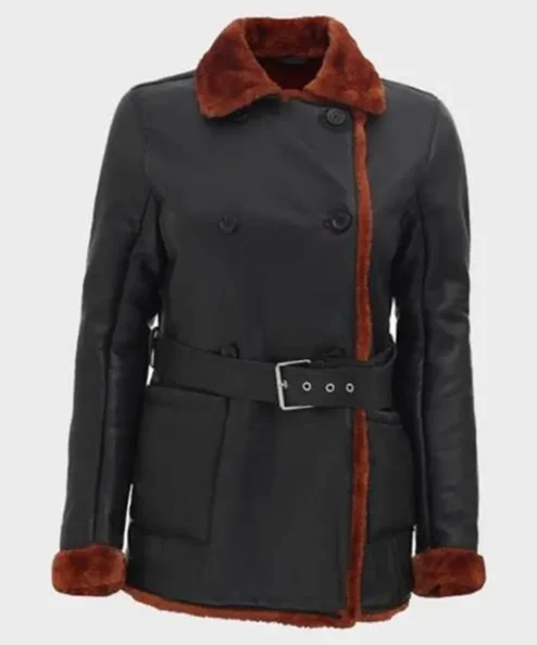 Womens Soft Shearling Belted Coat