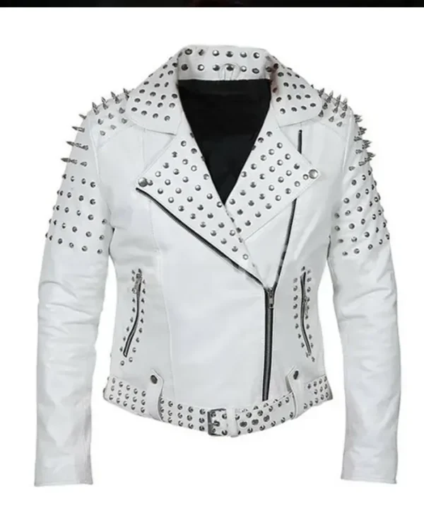 Womens White Biker Leather Jacket