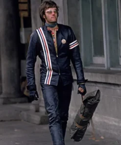 Wyatt Easy Rider Captain America Stripe Black Leather Jacket
