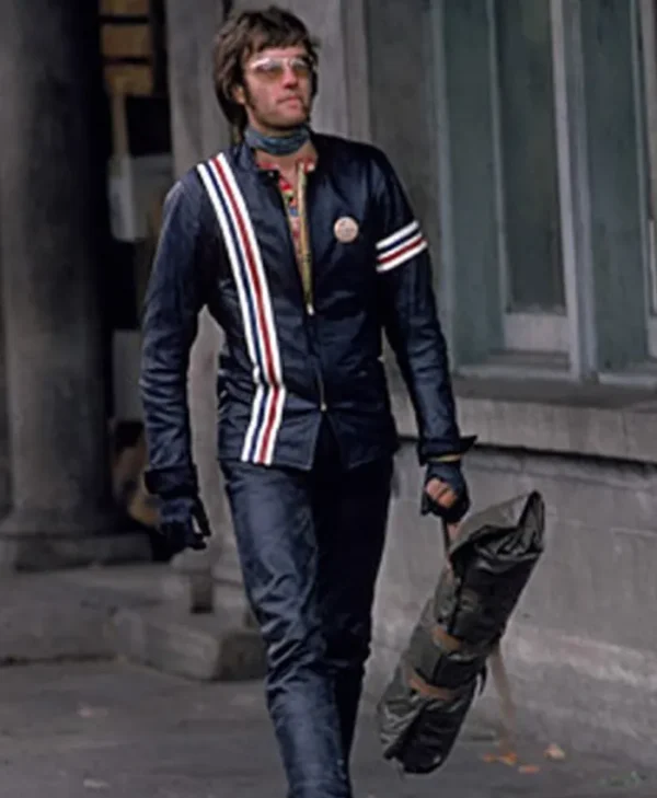 Wyatt Easy Rider Captain America Stripe Black Leather Jacket