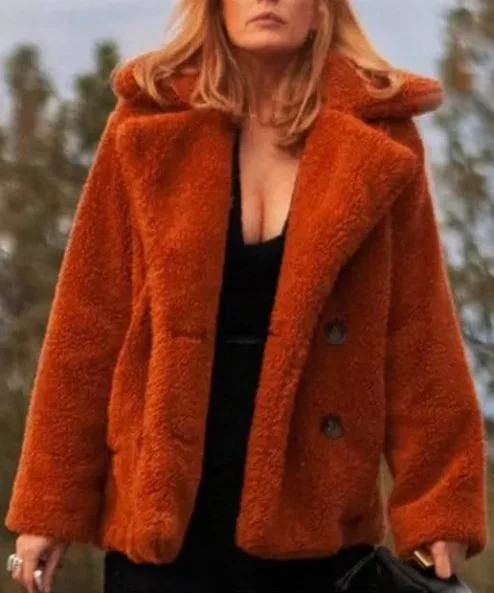 Yellowstone Kelly Reilly Orange Shearling Fur Coat