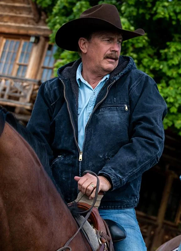 Yellowstone Kevin Costner Blue Denim Hooded Jacket