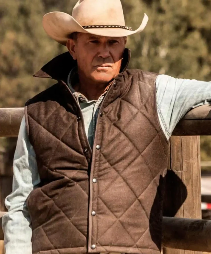 Yellowstone Kevin Costner Brown Quilted Cotton Vest