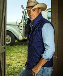 Yellowstone Kevin Costner Quilted Cotton Blue Vest