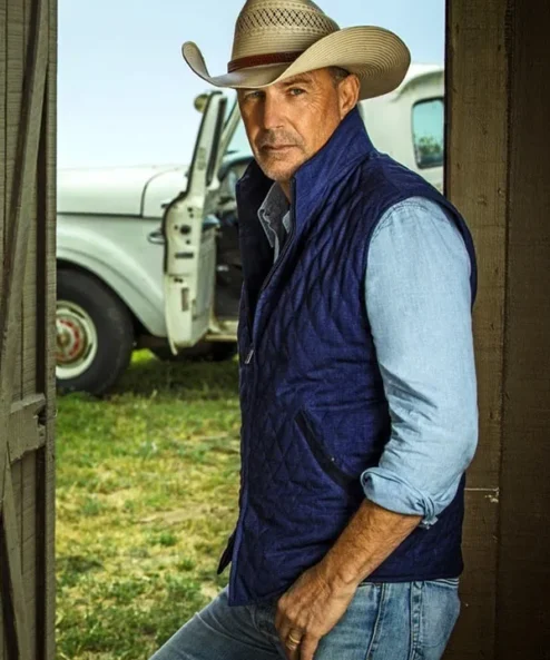Yellowstone Kevin Costner Quilted Cotton Blue Vest