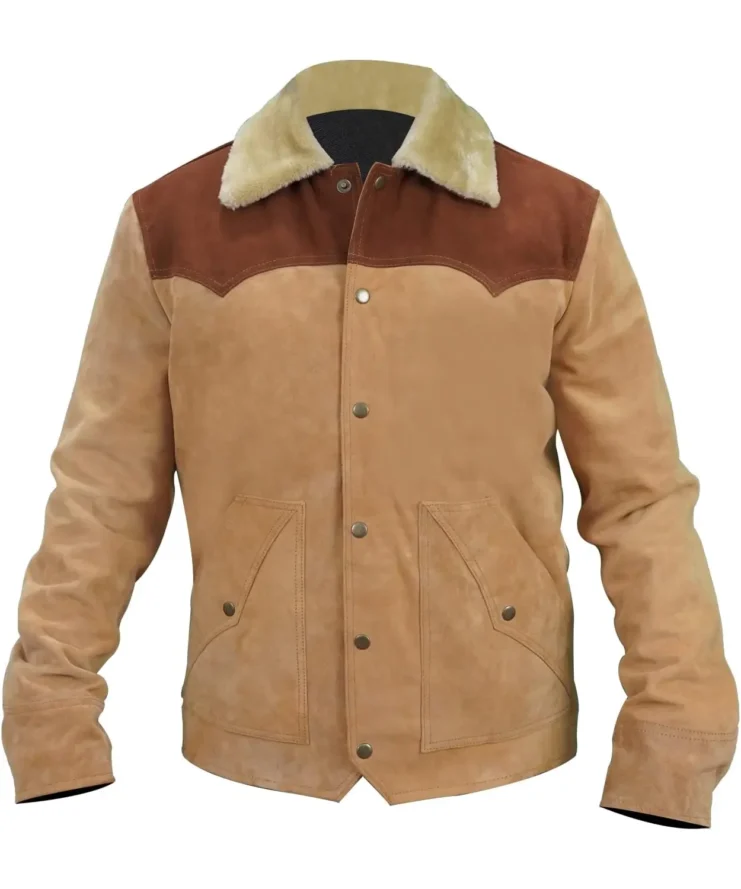 Yellowstone S03 Ep8 Kevin Costner Beige and Brown Leather Jacket
