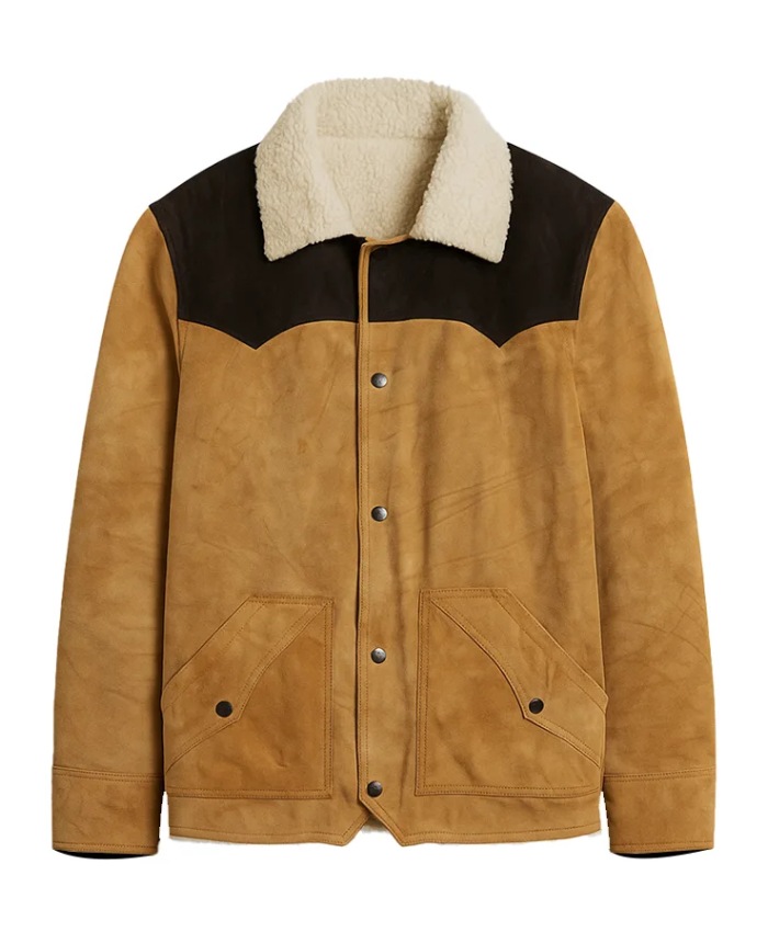 Kayce Dutton Yellowstone Season 5 Luke Grimes Brown Suede Fur Jacket