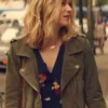 You Elizabeth Lail Suede Green Leather Biker Jacket
