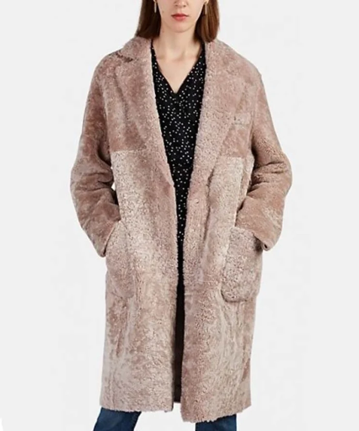 Younger S06 Sutton Foster Pink Shearling Fur Coat