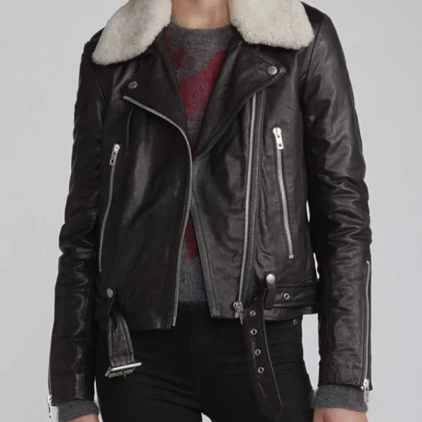 Zoe Chao Love Life Black Real Leather Cropped Jacket
