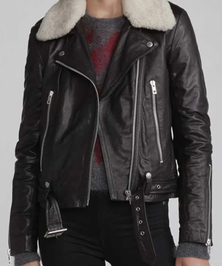 Zoe Chao Love Life Black Real Leather Cropped Jacket