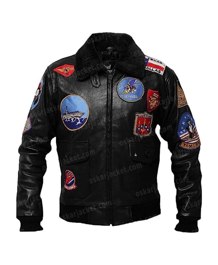 Film Top Gun G-1 Black Aviator Sherpa Fur Collar PU Leather Jacket With Patches For Men and Women