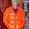 Brad-Pitt-Wolfs-2024-Orange-Puffer-Jacket