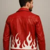 Buy Meteor Flames Leather Biker Red Jacket