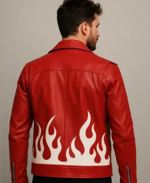 Buy Meteor Flames Leather Biker Red Jacket