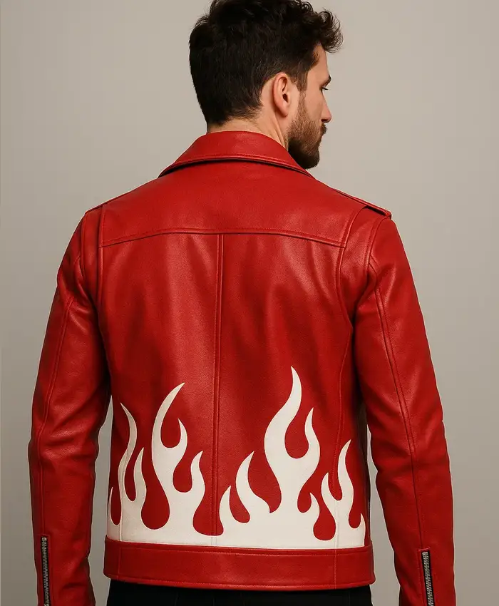 Buy Meteor Flames Leather Biker Red Jacket