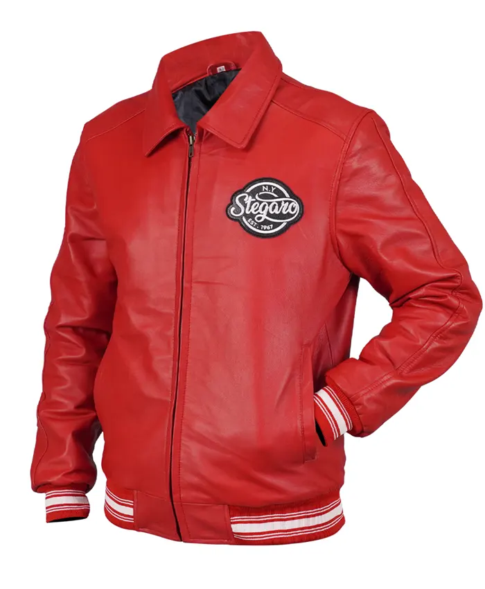Buy Stegaro Fizz Club Bomber Red Leather Jacket