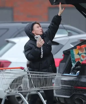 Coleen Rooney Black Puffer Jacket Side