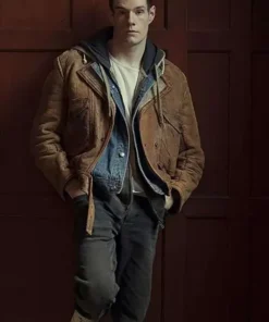 Connor Swindells Sex Education Brown Leather Jacket
