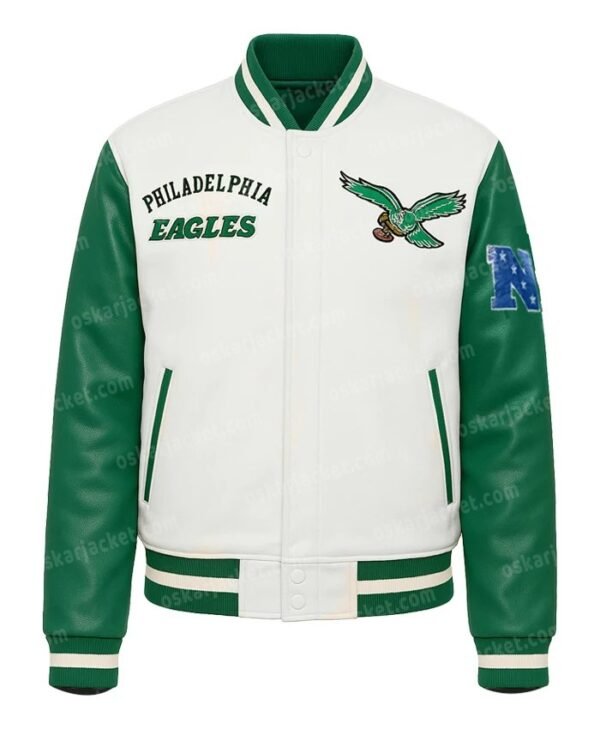Buy Cream Philadelphia Eagles Retro Wool Varsity Jacket On Sale