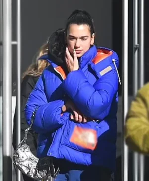 Dua Lipa NYC Blue Puffer Jacket Side