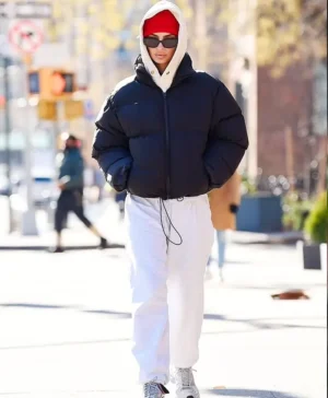 Emily Ratajkowski Black Puffer Jacket Full