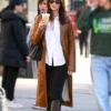 Emily Ratajkowski Brown Leather Trench Coat