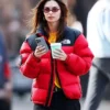 Emily Ratajkowski New York City Red Puffer Jacket