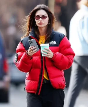 Emily Ratajkowski New York City Red Puffer Jacket