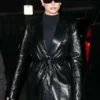 Hailey Bieber 2024 Black Leather Coat