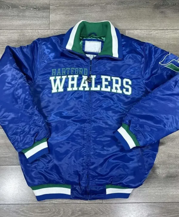 Hartford Whalers Blue Full-Zip Satin Jacket