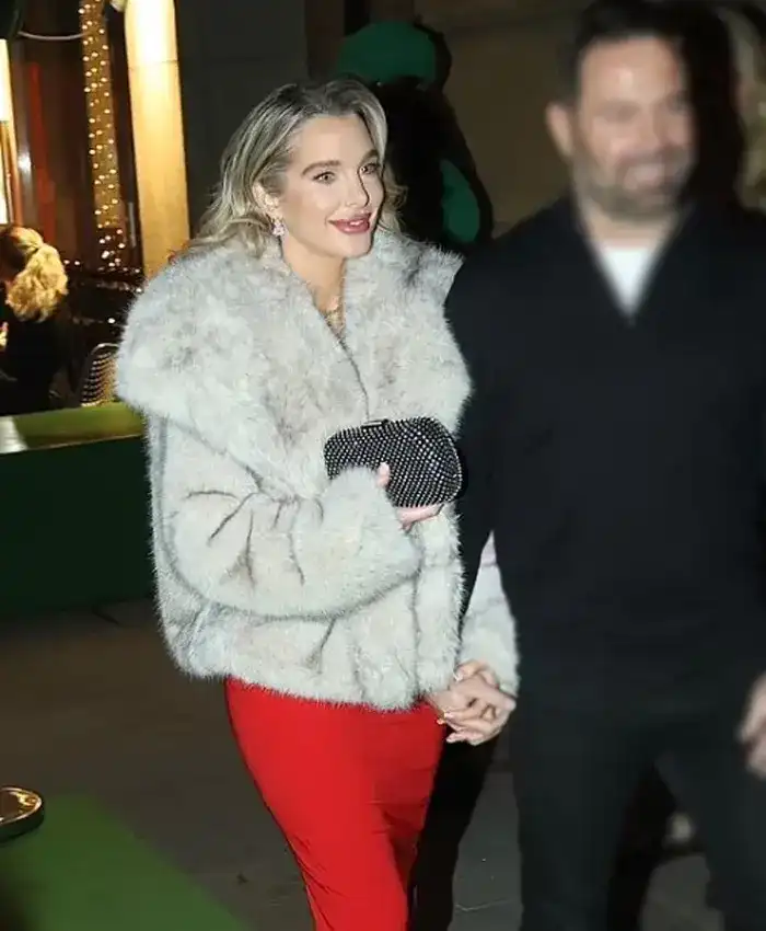 Helen Flanagan Liverpool Restaurant White Fur Jacket