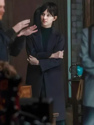 Sophie Thatcher Black Wool Coat Heretic 2024 Outfit