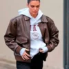 Kendall Jenner Street Style Brown Leather Jacket