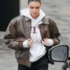 Kendall Jenner Street Style Brown Leather Jacket For Sale