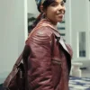 La Maison Paloma Castel Maroon Leather Jacket For Sale