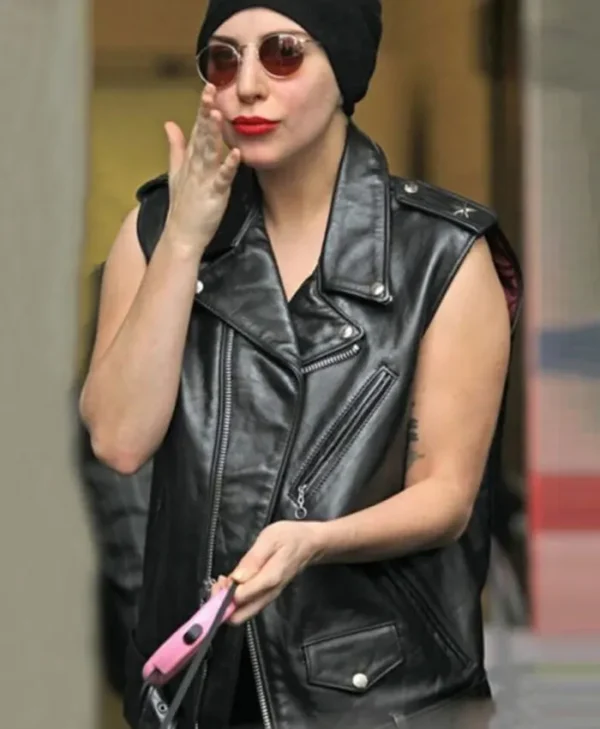 Lady-Gaga-Black-Leather-Vest