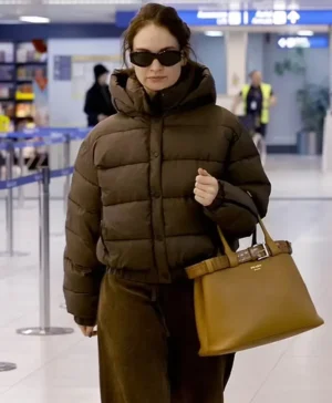 Lily James Milan Brown Puffer Jacket