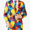 Mens Stylish Smiley Drip Two Piece Suit