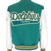 Miami Dolphins 1980s Green Varsity Jacket Back