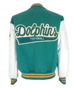 Miami Dolphins 1980s Green Varsity Jacket Back